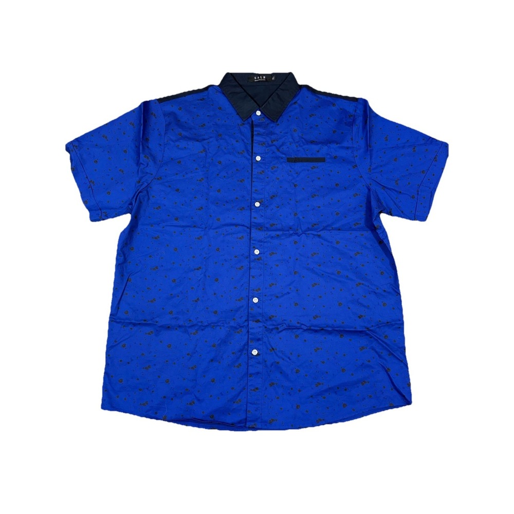 SSLR Button Down Shirt Mens XL Blue Black Speckled Short Sleeve Cotton‎
